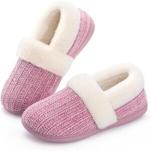 Women's Pink Faux Fur Collar Sherpa Fleece Lining Non Slip Slipper Boot